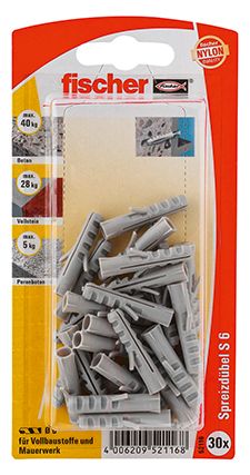 FISCHER Dübel S 6 Nylon 6 mm GK (30 Stück)