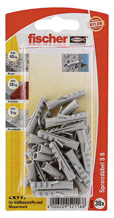 FISCHER Dübel S 6 Nylon 6 mm GK (30 Stück)