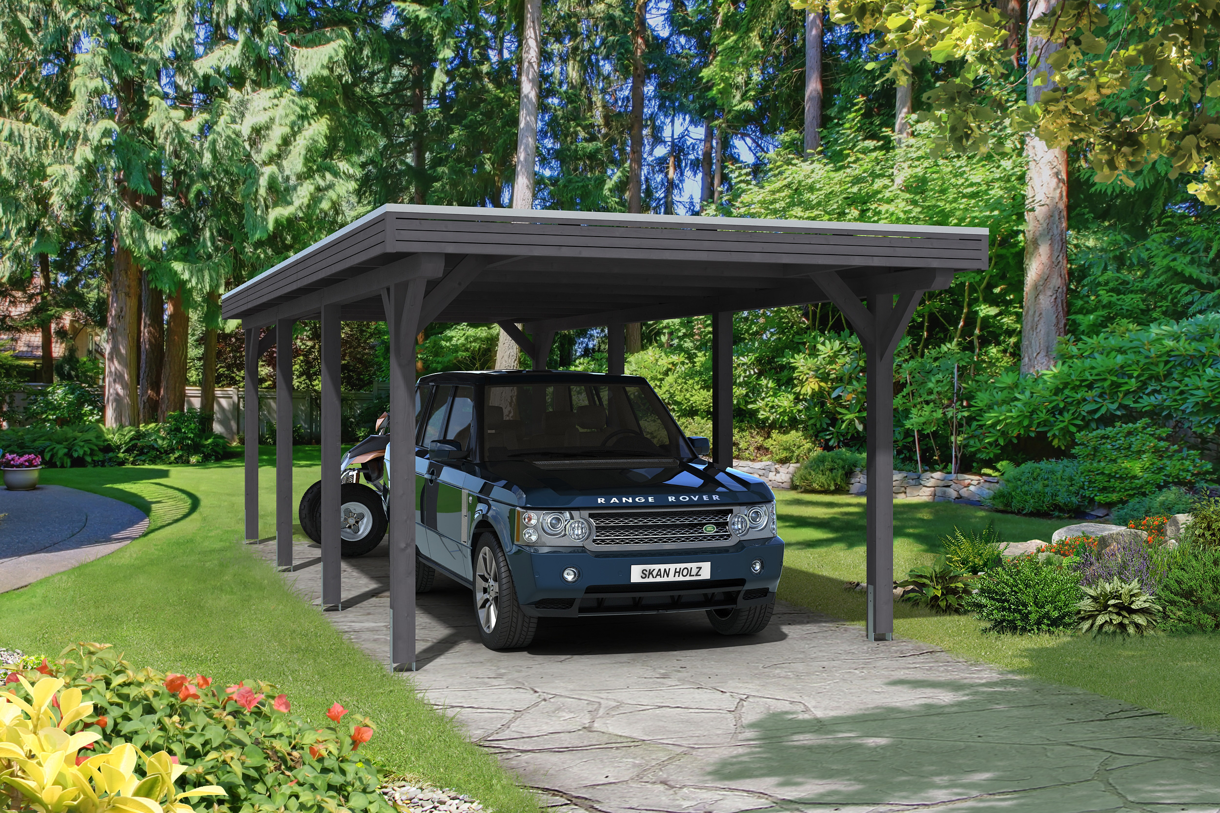 Skan Holz Spessart Einzelcarport Breite 355cm Gr.2 355x846cm grau Holzcarport