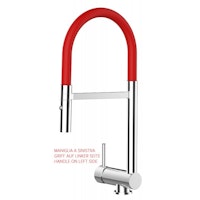 Wasserhahn Vorfenster Küchenarmatur, Umklappbar 6 CM, LINKER HEBEL, mit 360° schwenkbarem Auslauf abnehmbare 2 strahl Handbrause, Verchromt / Rot