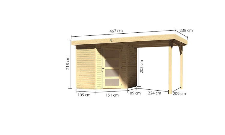 Karibu Woodfeeling Gartenhaus Schwandorf 3/5 inkl. 240 cm Schleppdach mit Rückwand - 19 mm