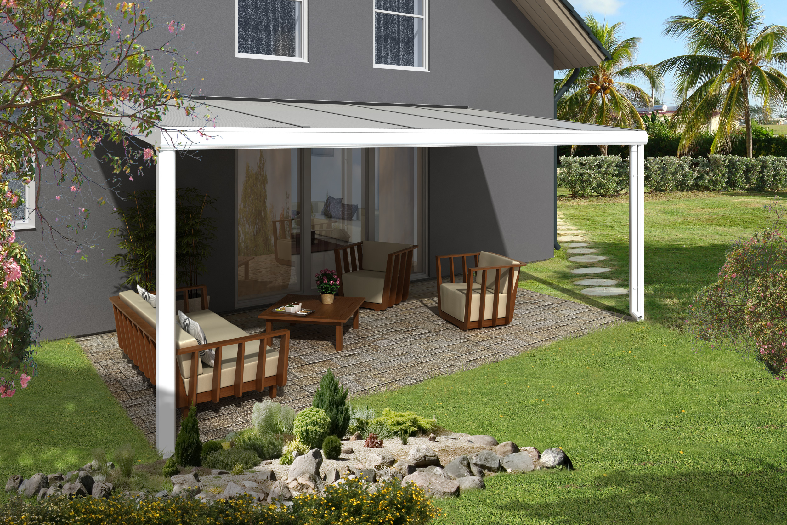 Skan Holz Aluminium Terrassenüberdachung Genua Breite 541 cm-541 x 257 cm (Gr. 1)-weiß