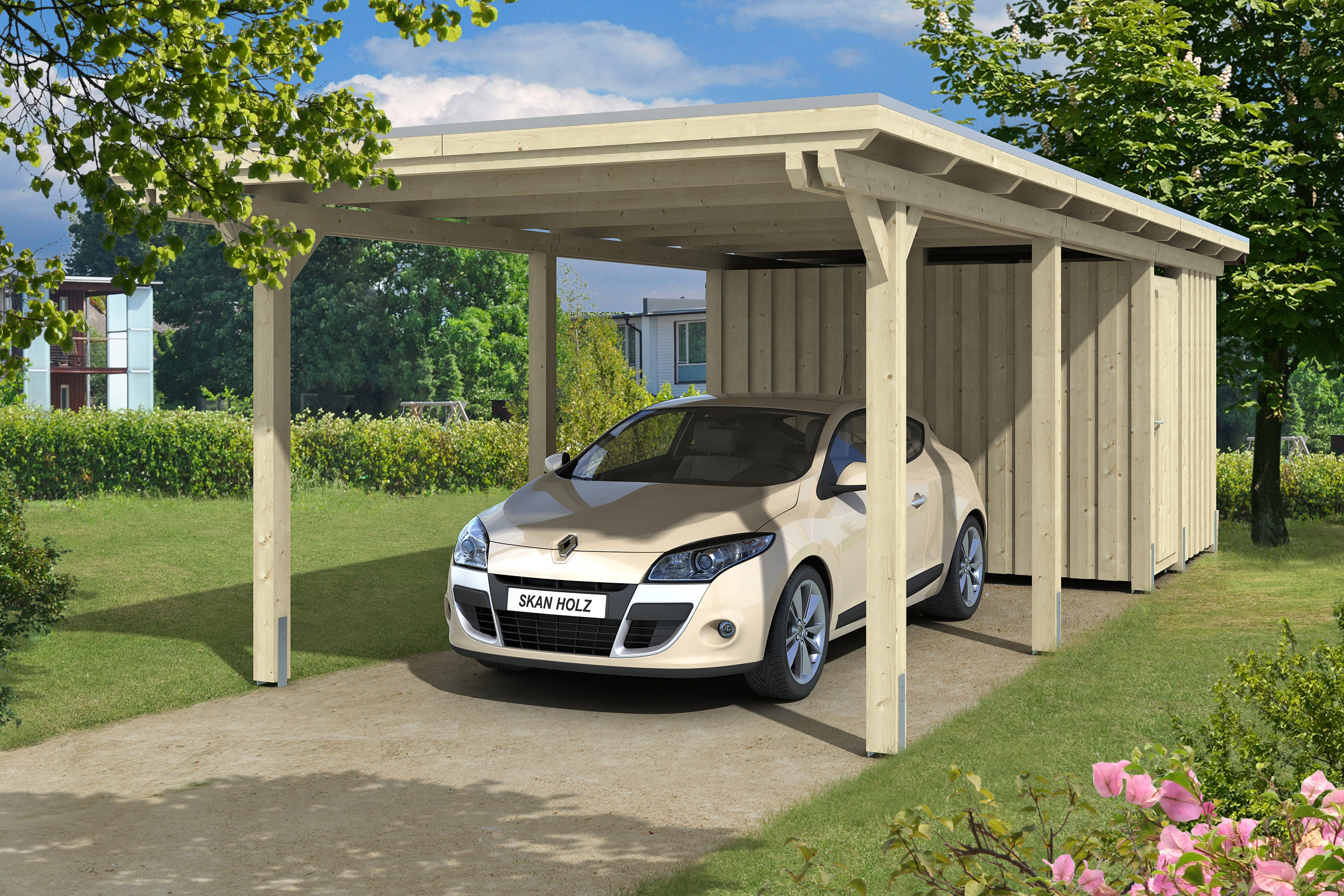 Skan Holz Emsland Flachdach Carport-354x846cm-unbehandelt Holzcarport