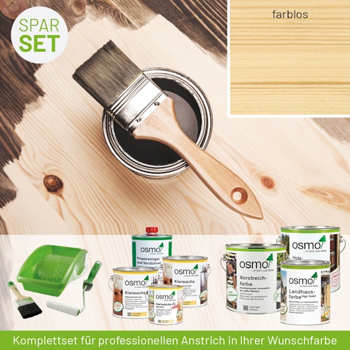 Innen- und Außenanstrich Komplettset für Gartenhäuser von 5 bis 10 m² Grundfläche (Lasur)