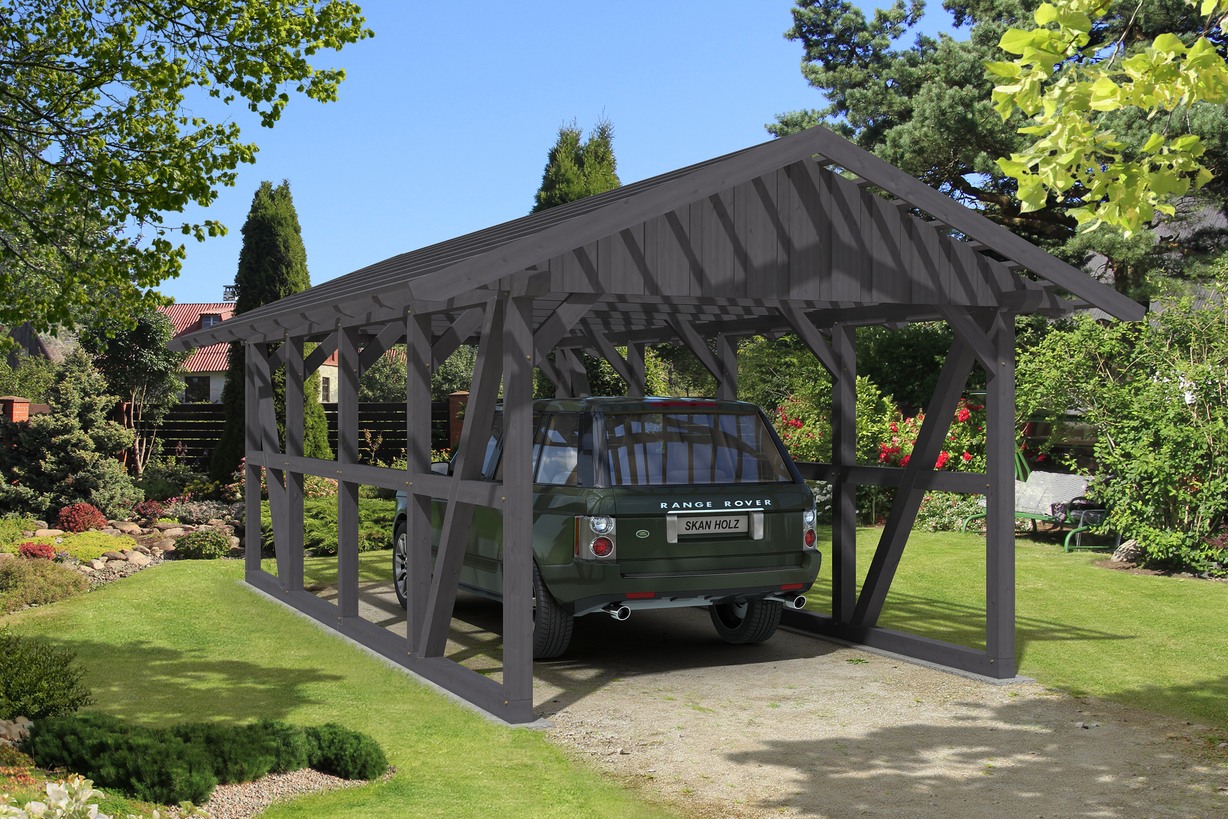 Skan Holz Schwarzwald Satteldach Einzelcarport 424 cm Holzcarport