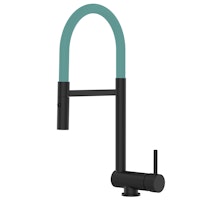 Wasserhahn Vorfenster Küchenarmatur, Umklappbar 6 CM, mit 360° schwenkbarem Auslauf, abnehmbare 2 strahl Handbrause, Schwarz Matt / Türkis