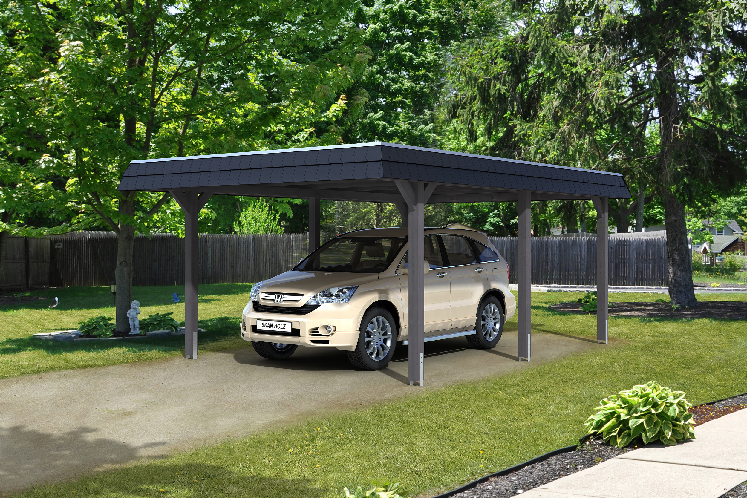 Skan Holz Wendland-Breite 409 cm-Gr. 1-EPDM-schwarze Bl-grau Holzcarport