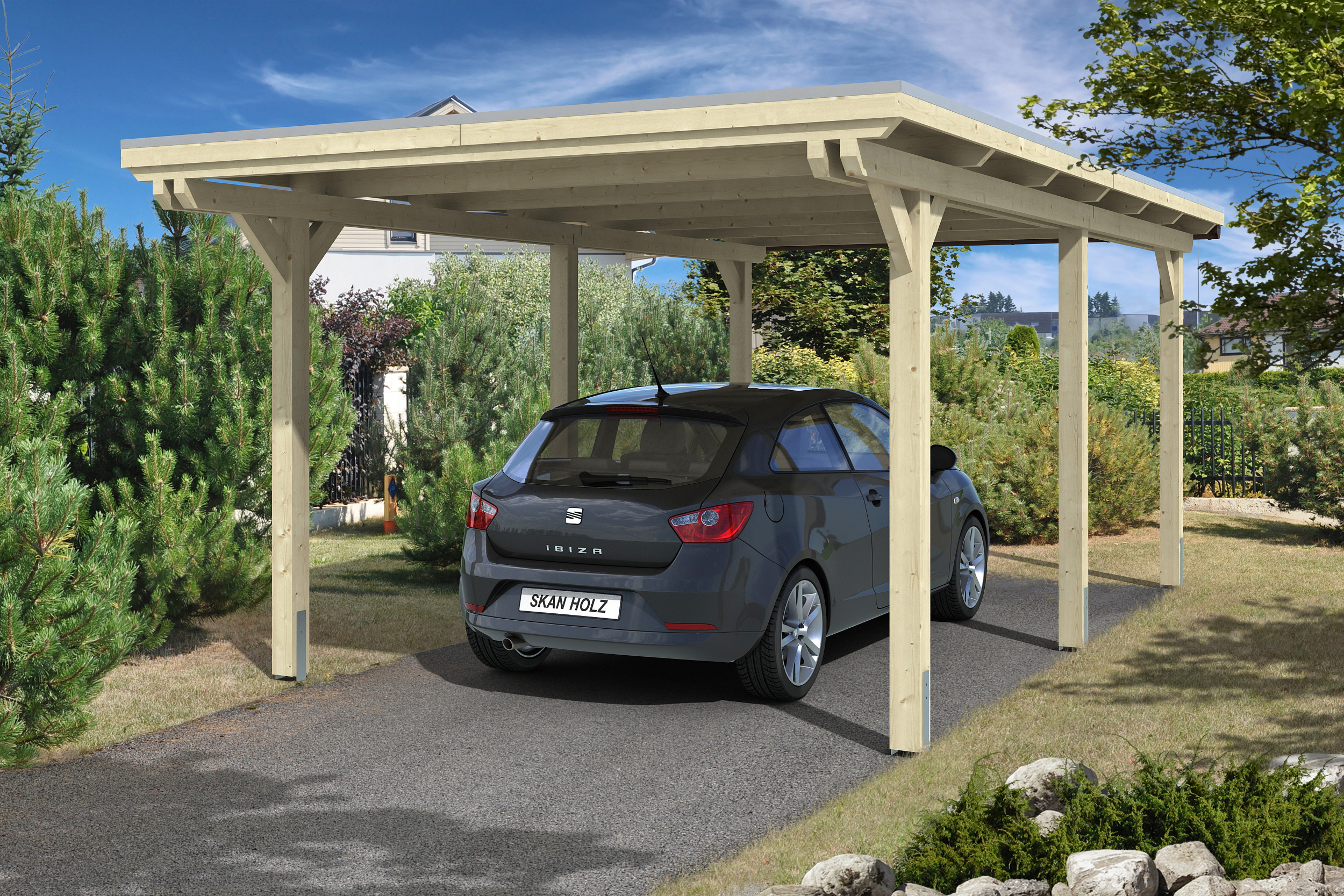 Carport Emsland 354x604cm, unbehandelt, 20mm Dachschalung mit EPDM Folie Holzcarport