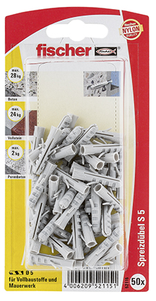 FISCHER Dübel S 5 Nylon 5 mm GK (50 Stück)