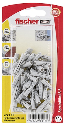 FISCHER Dübel S 5 Nylon 5 mm GK (50 Stück)