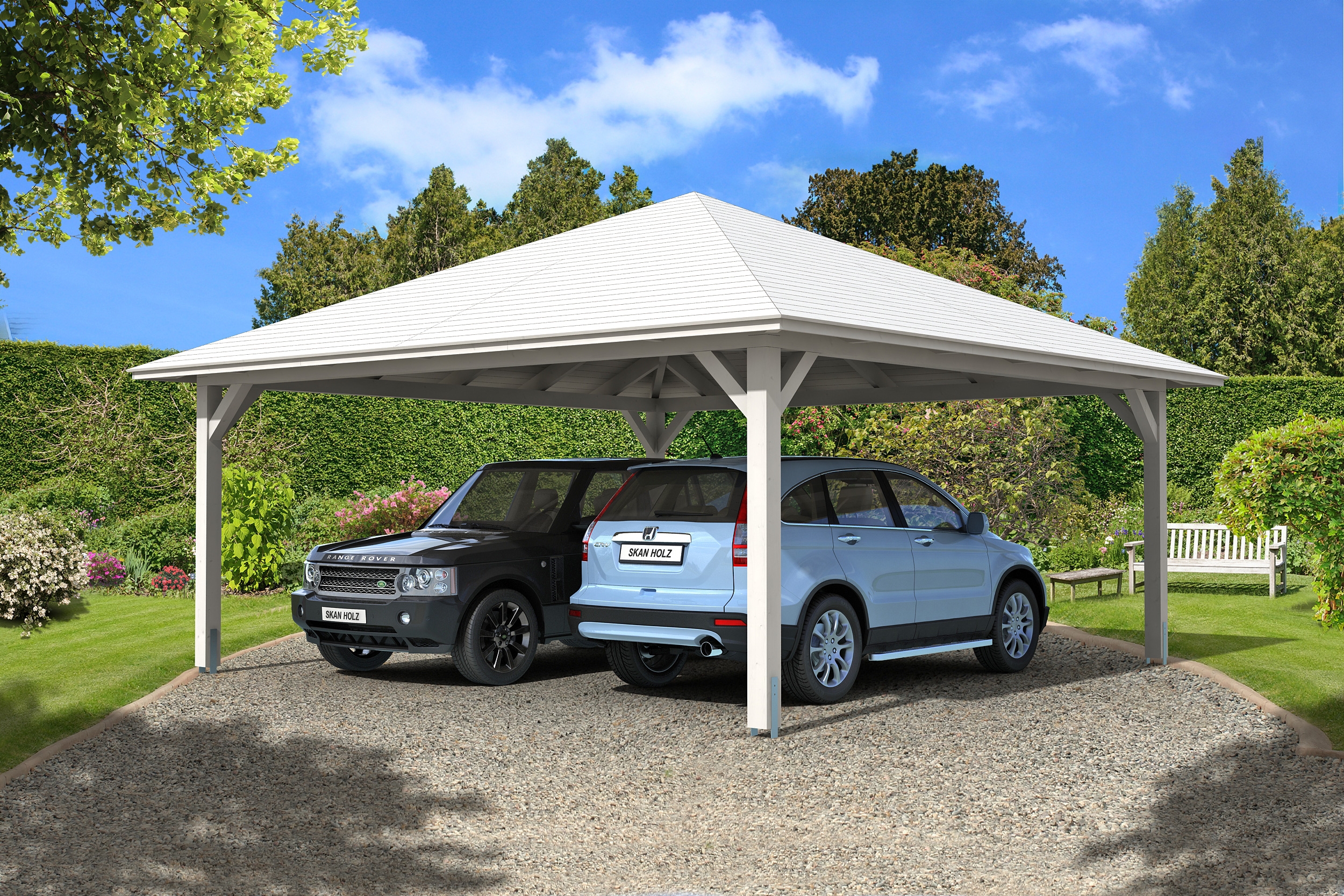 Skan Holz Carport Taunus 634 x 634 cm-weiß Holzcarport