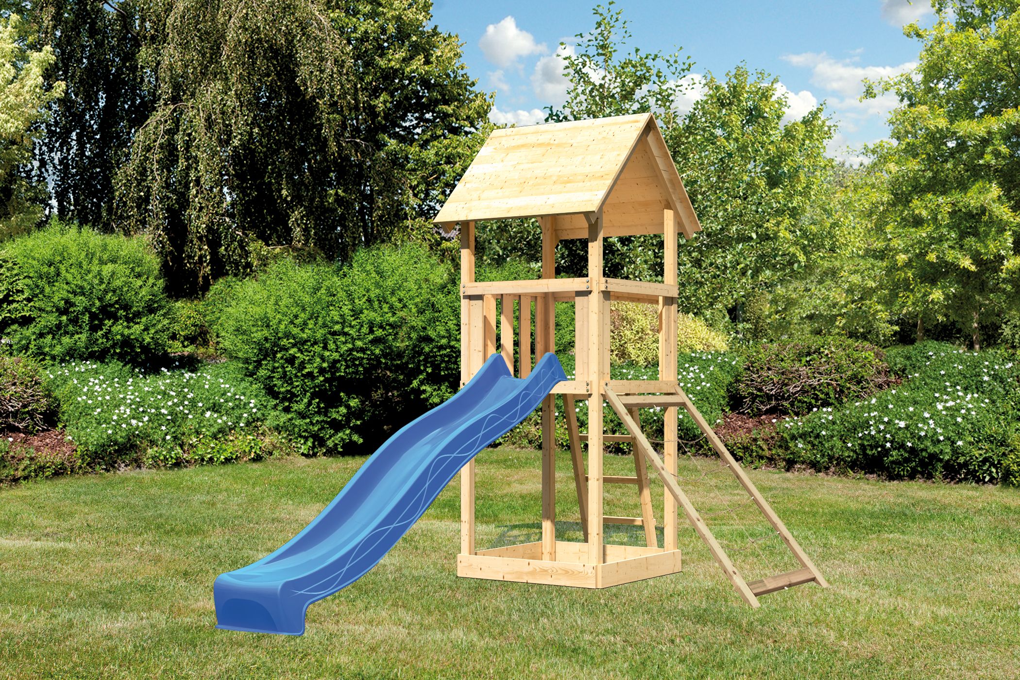 Akubi Kinderspielturm Lotti inkl. Netzrampe und Rutsche