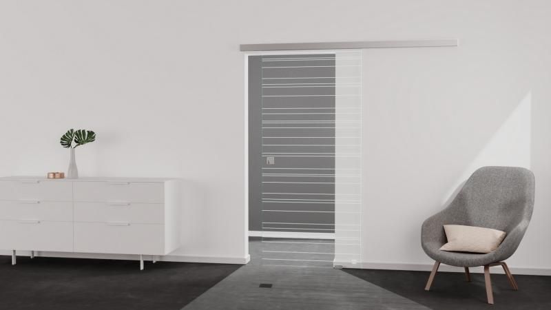 Griffwerk Glasschiebetür (ESG) LINES 814 ESG PURE WHITE klar 935x2058x8mm