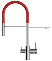 3 Wege Wasserhahn Küchenarmatur, FL, mit 360° schwenkbarem Auslauf, abnehmbare 2 strahl Handbrause, Verchromt / Rot