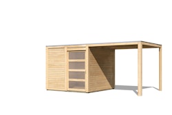 Karibu Gartenhaus Qubic 1 mit Schiebetür und 230 cm Schleppdach - 19 mm-naturbelassen - 50% Rabatt auf Dacheindeckung