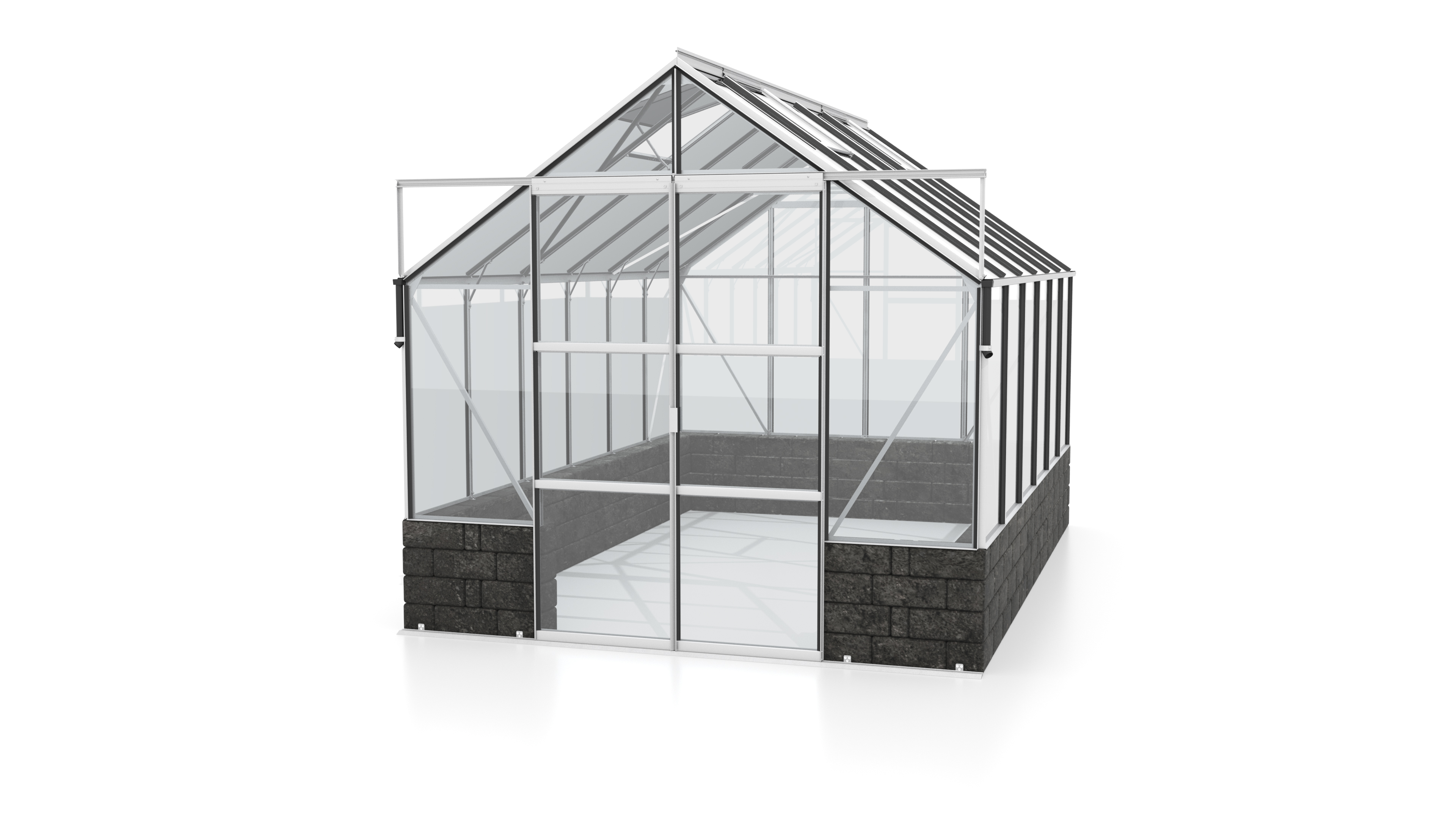 Vitavia Gewächshaus Cassandra 9900 inkl. Sockelmauer - 9,9 m² -Alu-blank eloxiert-Sockel Basalt