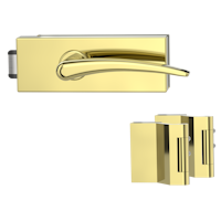 Griffwerk Glastürbeschlag PURISTO S mit Griff MARISA PROF unverschließbar Flüster 3-tlg. Bänder MARISA Messing-Optik