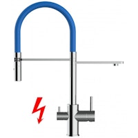 NIEDERDRUCK 3 Wege Wasserhahn Küchenarmatur, FL, mit 360° schwenkbarem Auslauf, abnehmbare 2 strahl Handbrause, Verchromt / Blau