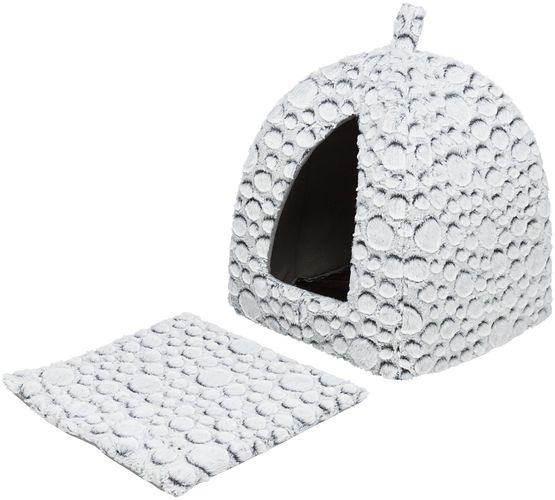 TRIXIE Höhle Mila, Plüsch, 32 × 42 × 32 cm, weiß-grau