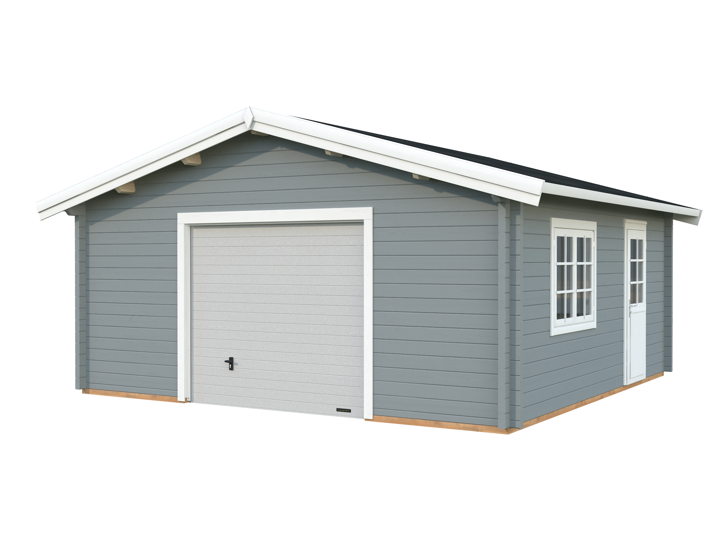 Palmako Garage Roger 27,7 m² - 70 mm - mit Sektionaltor hellgrau/weiß lackiert