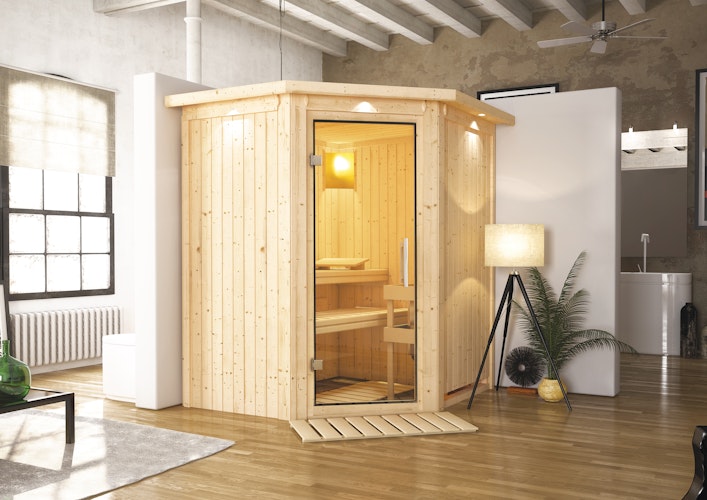 Karibu Sauna Tonja - 68 mm Systemsauna - 230 Volt Plug & Play inkl. gratis Sauna-Zubehörset im Wert von 234,94 €