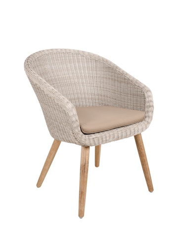 Garden Pleasure Gartenmöbel Set FREMONT / ARVADA, Tisch Ø 110 + 4 Sessel, Akazie / Polyrattan Pfeffergrau / Kissen 100 % Polyester Taupe