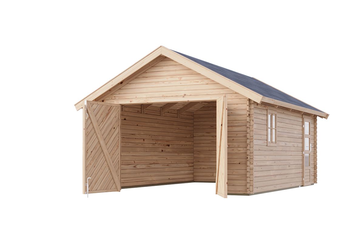 Karibu Garage Blockhausgarage 38 mm natur naturbelassen