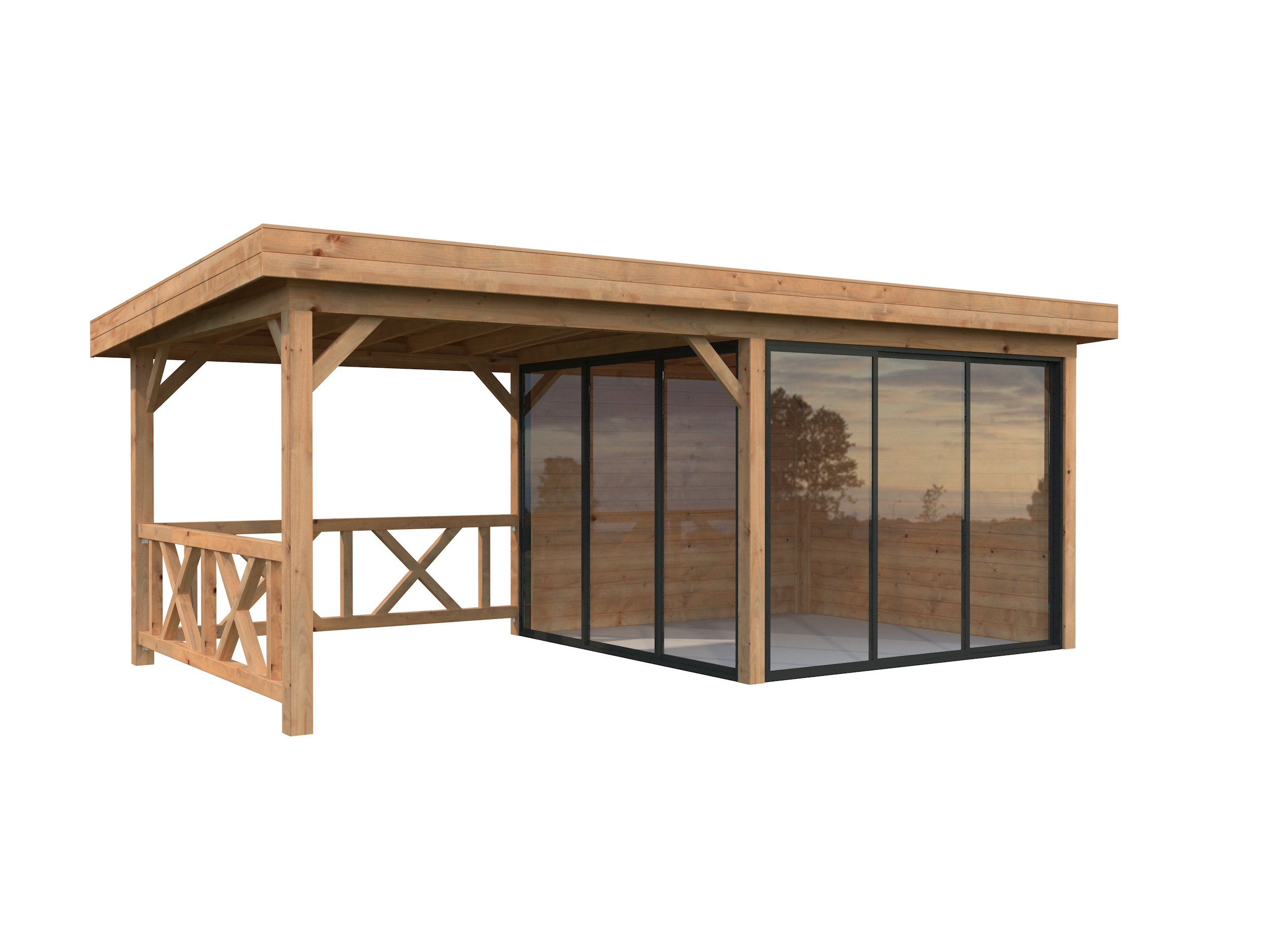 Palmako Gartenhaus Connect Lenna 16,6 m² Set 703 Slide Plus mit Isolierglas-Schiebetüren - 28 mm hellbraun tauchgrundier...