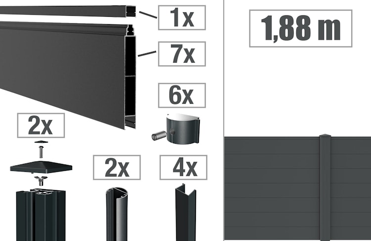 dz Alu Steckzaun-Komplettset VIDUAL Snap 140 zum Einbetonieren