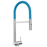 Wasserhahn Vorfenster Küchenarmatur, Umklappbar 4,5 CM, mit 360° schwenkbarem Auslauf, abnehmbare 2 strahl Handbrause, Verchromt / Hellblau