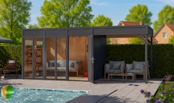 Bertilo Element-Gartenhaus Cubus 3 Office inkl. Lounge-Anbau - 19 mm