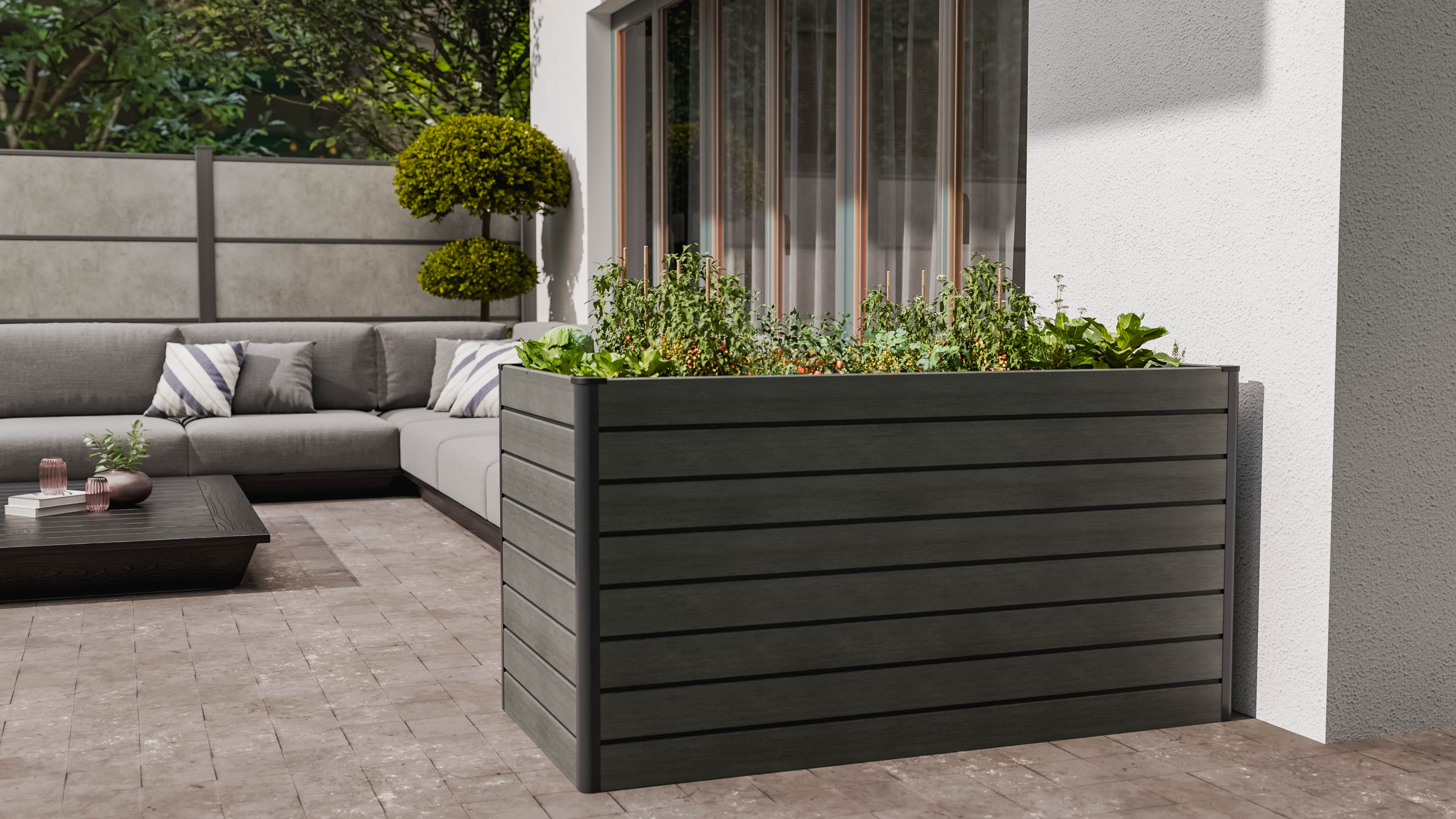 GroJa Solid Rhombus Stecksystem Hochbeet 150 x 70 x 79 cm  Steingrau co-extrdiert