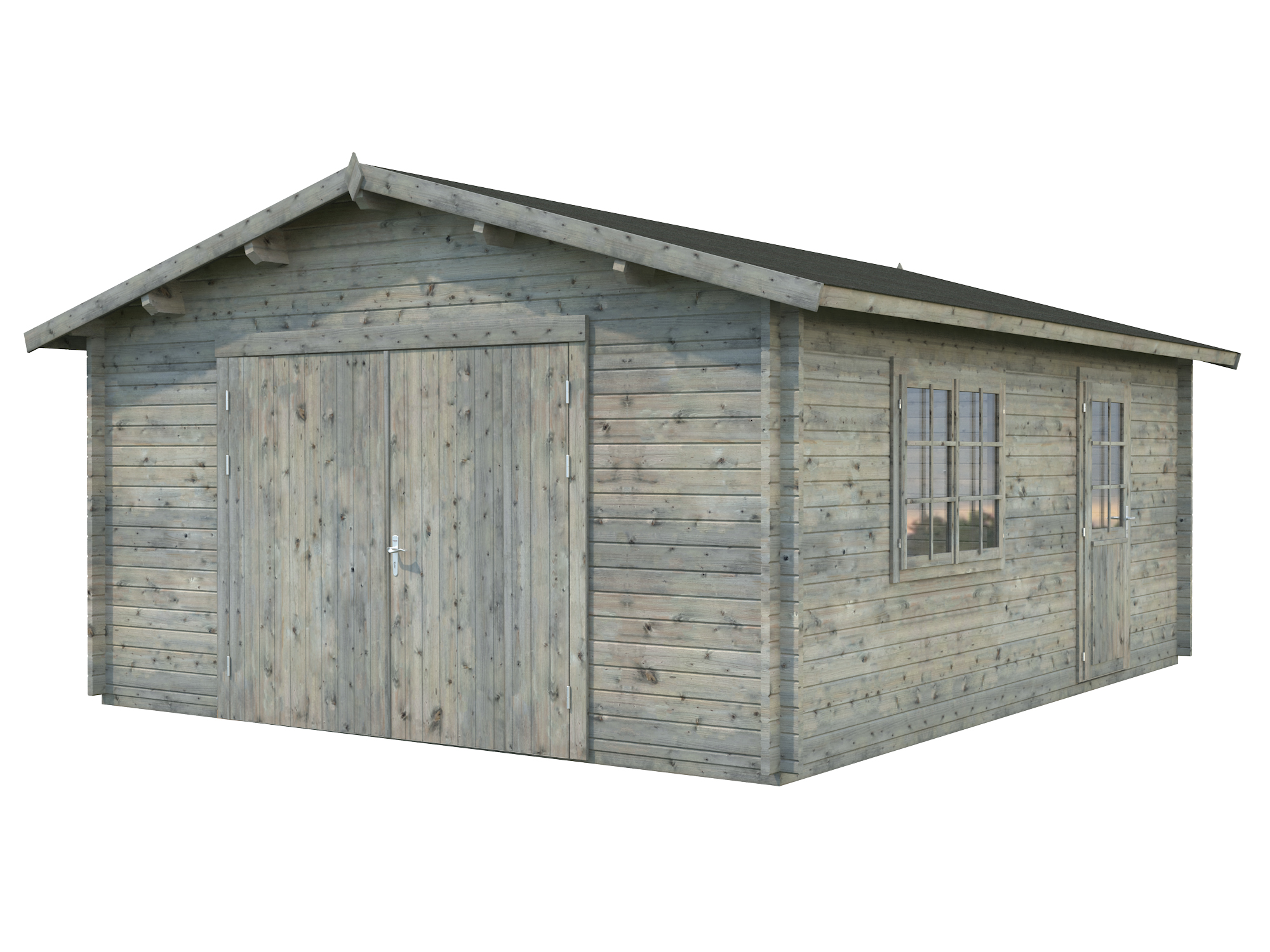 Palmako Garage Roger 23,9 m² - 44 mm - mit Holztor Grau tauchimprägniert