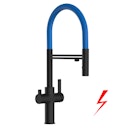 Vorschaubild NIEDERDRUCK 3 Wege Wasserhahn Küchenarmatur, FC, mit 360° schwenkbarem Auslauf, abnehmbare 2 strahl Handbrause, Schwarz Matt / Blau