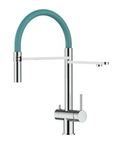 Kurzversion 45CM - 3 Wege Wasserhahn Küchenarmatur, Edelstahl Massiv mit 360° schwenkbarem Auslauf, abnehmbare 2 strahl Handbrause, Hochglanz / Türkis