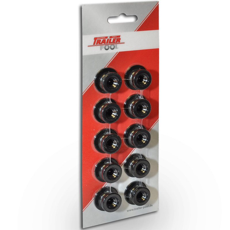 10 x Rundknopf, Kunststoff, schwarz, Seil-Ø 6+8 mm