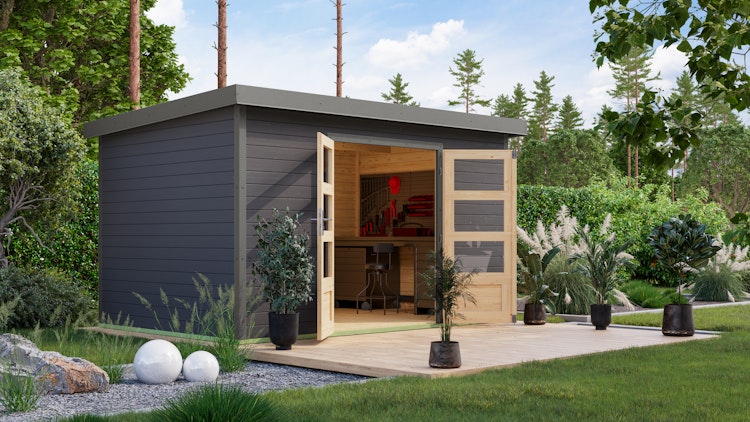 Karibu Metall-Holzgartenhaus Hybridhaus Pluto A/B - 28 mm/0,5 mm