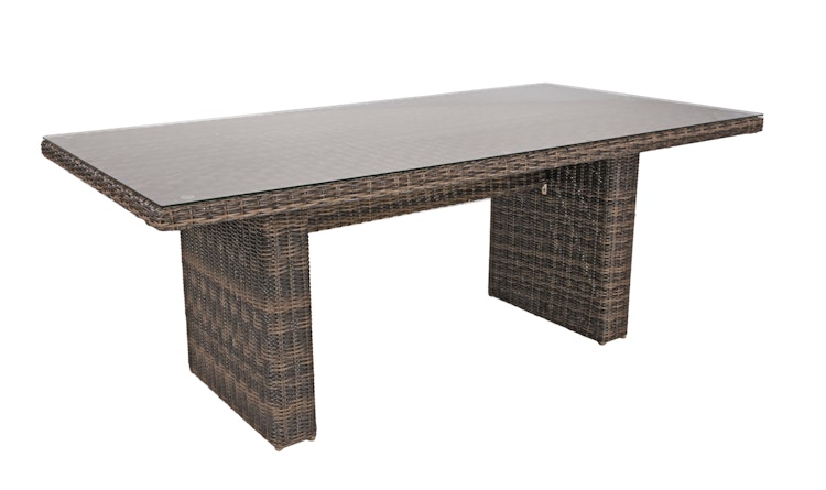 Garden Pleasure Gartenmöbel Set BORDEAUX II, Tisch 200 x 100 + 6 Sessel, Polyrattan Nelkenbraun / Glasplatte / Kissen 100 % Polyester Dunkelgrau