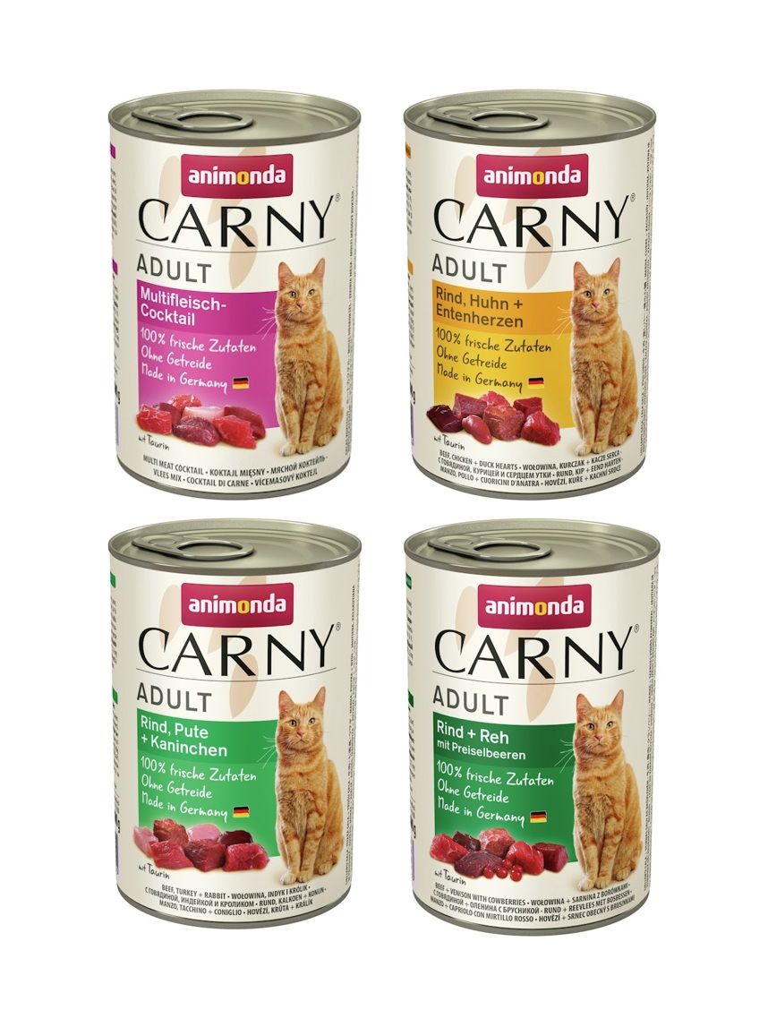 animonda Carny Adult 24 x 400g Mixpaket (Multifleisch-Cocktail,Rind&Huhn,Rind&Pute,Rind&Reh) Katzennassfutter