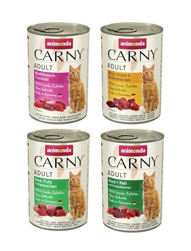 animonda Carny Adult 24 x 400g Mixpaket (Multifleisch-Cocktail,Rind&Huhn,Rind&Pute,Rind&Reh) Katzennassfutter