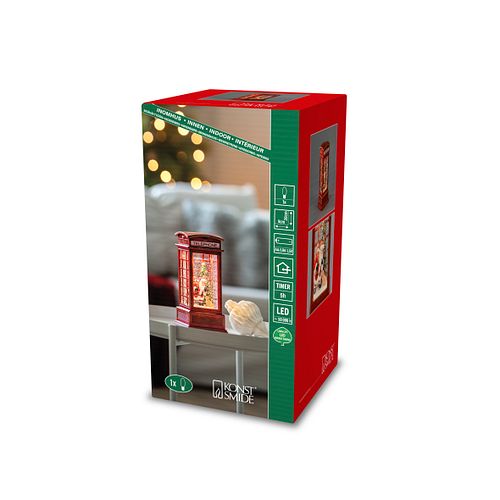 Konstsmide Weihnachtsbeleuchtung Wasserlaterne Weihnachtsmann in Telefonzelle mit Hund, rot