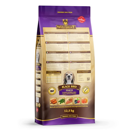 WOLFSBLUT Black Bird Senior Truthahn mit Süßkartoffel 12,5 Kilogramm Hundetrockenfutter