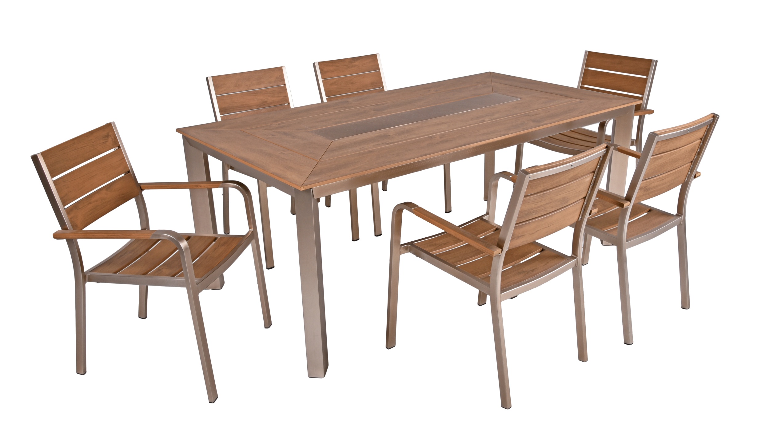 Garden Pleasure Gartenmöbel Set FLORENCE 10, Tisch 150 x 90 + 6 Stapelsessel, Aluminium / Nonwood