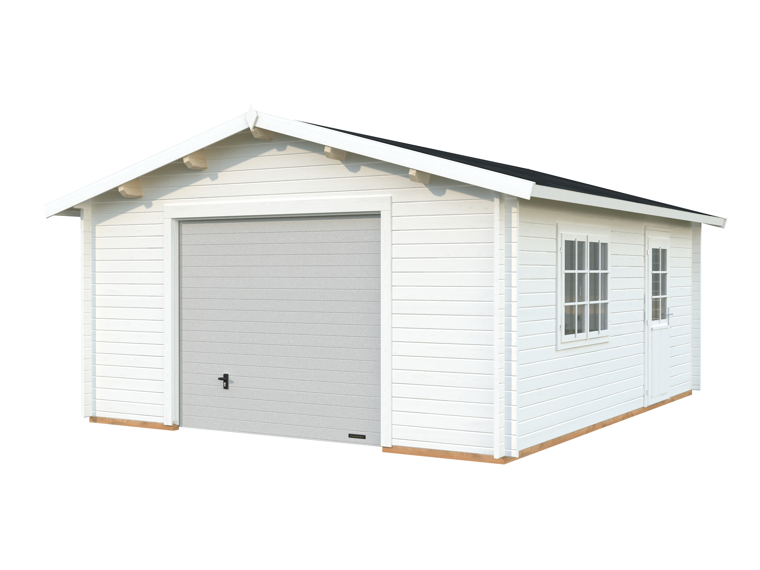 Palmako Garage Roger 23,9 m² - 44 mm - mit Sektionaltor weiß lackiert