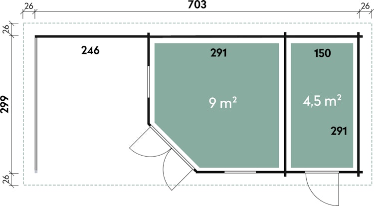Wolff Finnhaus Gartenhaus Anna 40-A/1+2-Raum mit 250 cm Terrasse 