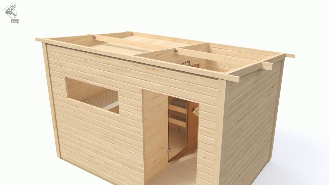 Karibu Gartensauna Pultdach Saunahaus Norge terragrau inkl. gratis Sauna-Zubehörset im Wert von 234,94 €