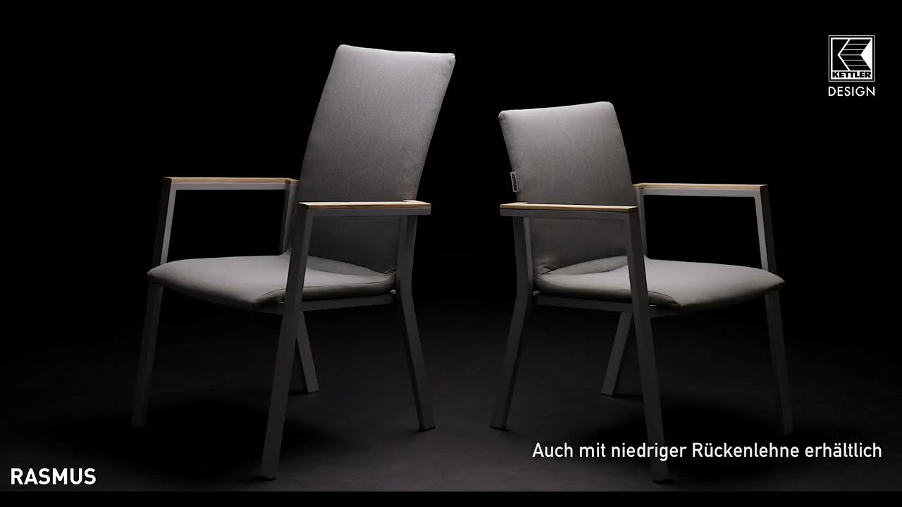 Kettler Stapelsessel RASMUS mit hoher Rückenlehne, Aluminium Silber / Outdoorgewebe Hellgrau - Sonderaktion