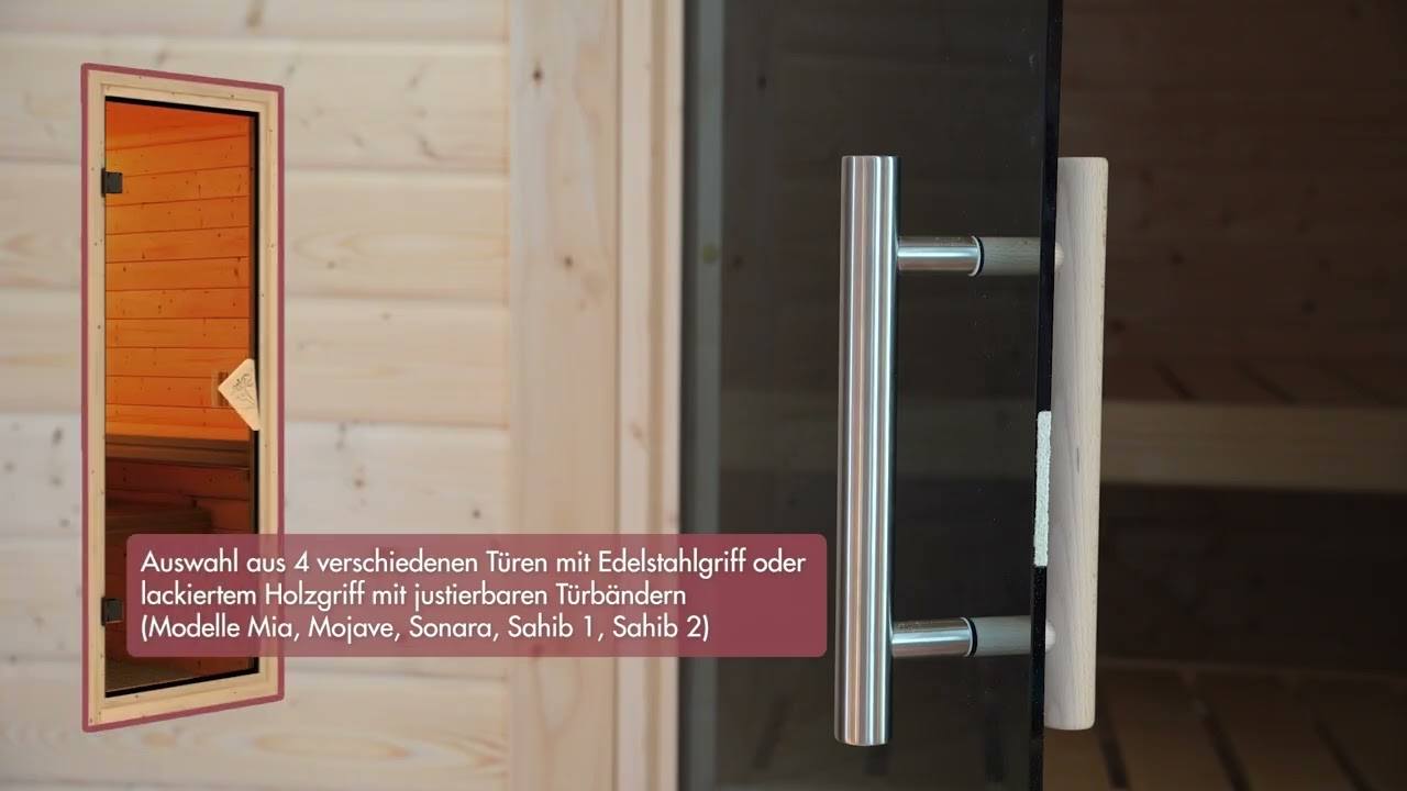Karibu Sauna Mojave - Massivholzsauna mit Fronteinstieg 38 mm