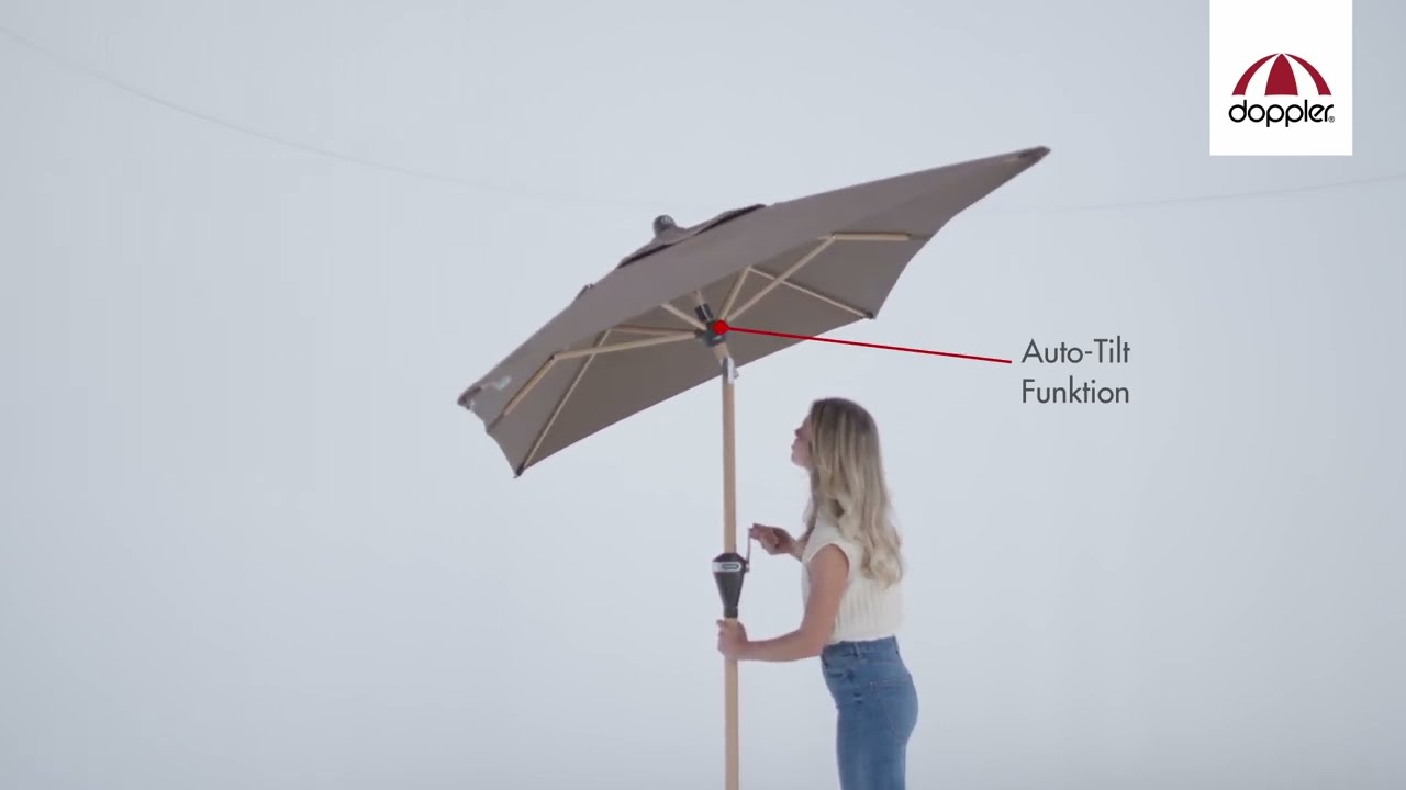 doppler Mittelmastschirm ALU WOOD 210 x 140 Auto-Tilt, Aluminium Esche-Optik / 100 % Polyester 180 g/m²