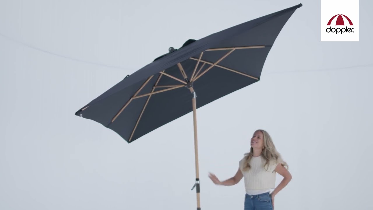 doppler Mittelmastschirm ALU WOOD 300 x 200 Auto-Tilt, Aluminium Esche-Optik / 100 % Polyester 180 g/m²